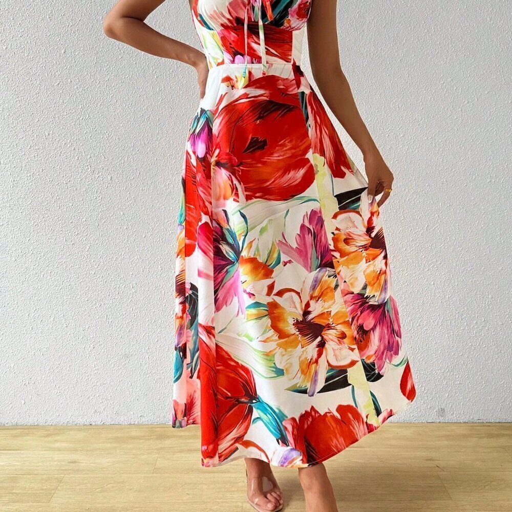 Multicolor Boho Women's Chest Strap Sleeveless Maxi Dress - Picture 4 of 5